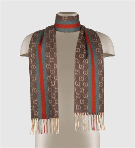 gucci gg cashmere jacquard scarf|gucci scarves with fur trim.